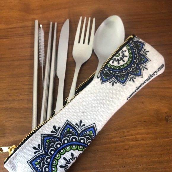 Mandala Eco-Friendly Travel Cutlery Set 7-Piece Utensils Reusable - Picture 1 of 13